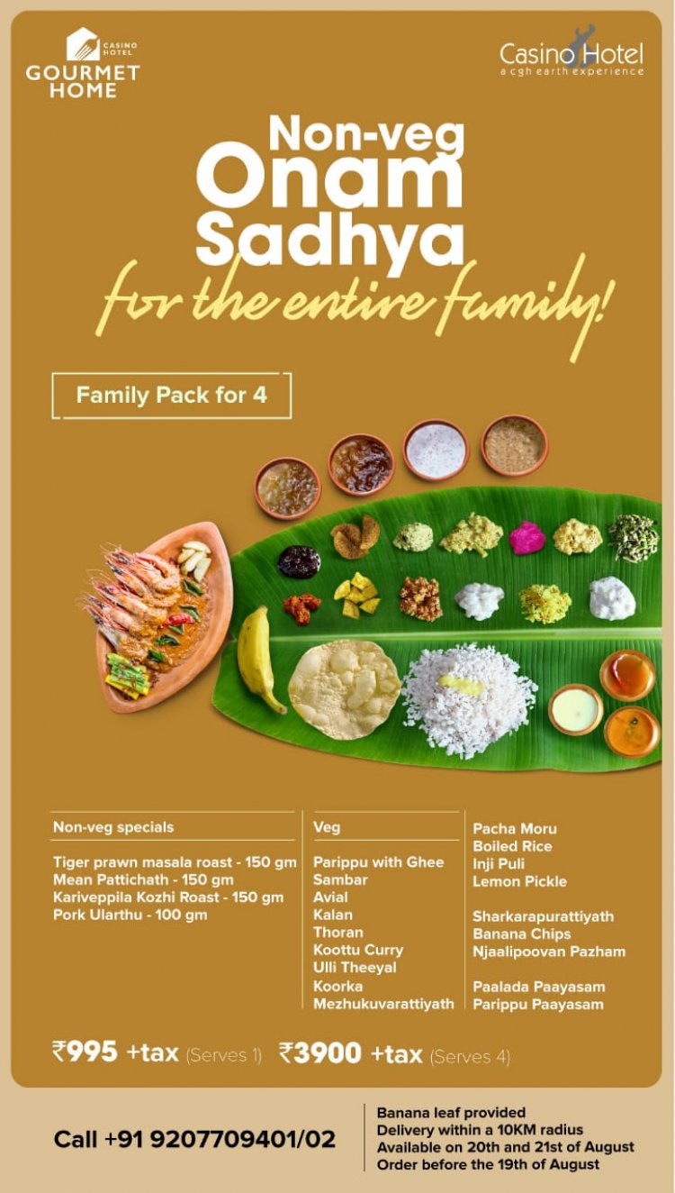Celebrate this Onam at home with Casino Hotel's Onam Sadhya - family pack.